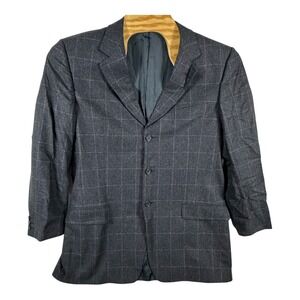 Ermenegildo Zegna Soft Charcoal‎ Grey Windowpane Wool Blazer Mens 46L Sport Coat